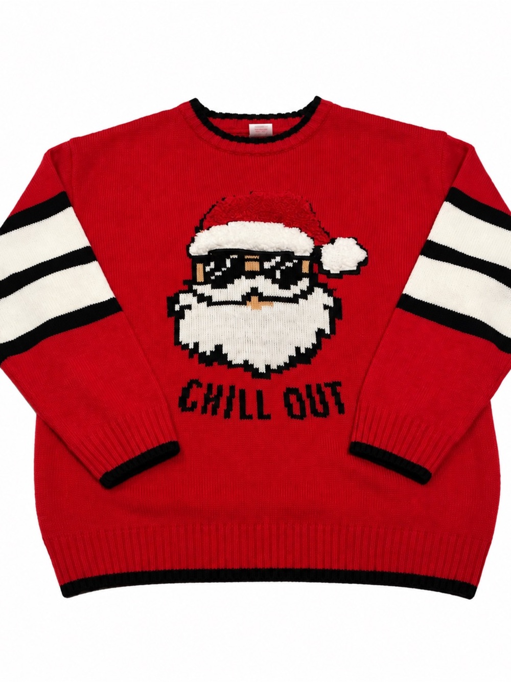Holiday Time Ugly Christmas Sweater Santa Chill Out Red Holiday Party Large